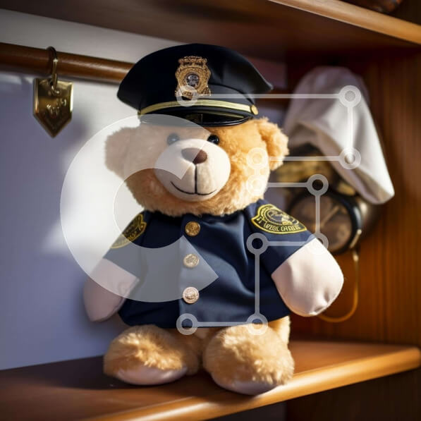 Intra Συλλεκτικό Ξύλινο Παζλ Plywood  4mm - Αρκουδάκι με στολή αξιωματικού στα ράφια με ρολόγια και ρολόγια Σε Ξύλινο Κουτί - Διαστάσεις: 10x10 cm – 25 κομμάτια