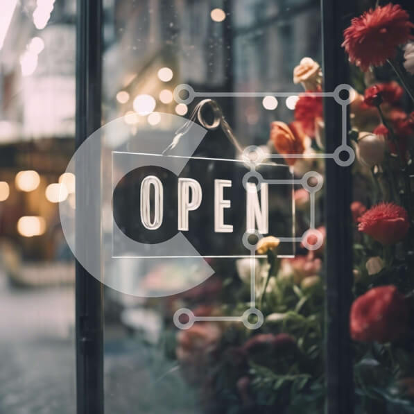 Intra Συλλεκτικό Ξύλινο Παζλ Plywood  4mm - Βιτρίνα με ανοιχτή πινακίδα και λουλούδια Σε Ξύλινο Κουτί - Διαστάσεις Puzzle: 10x10 cm – 25 κομμάτια