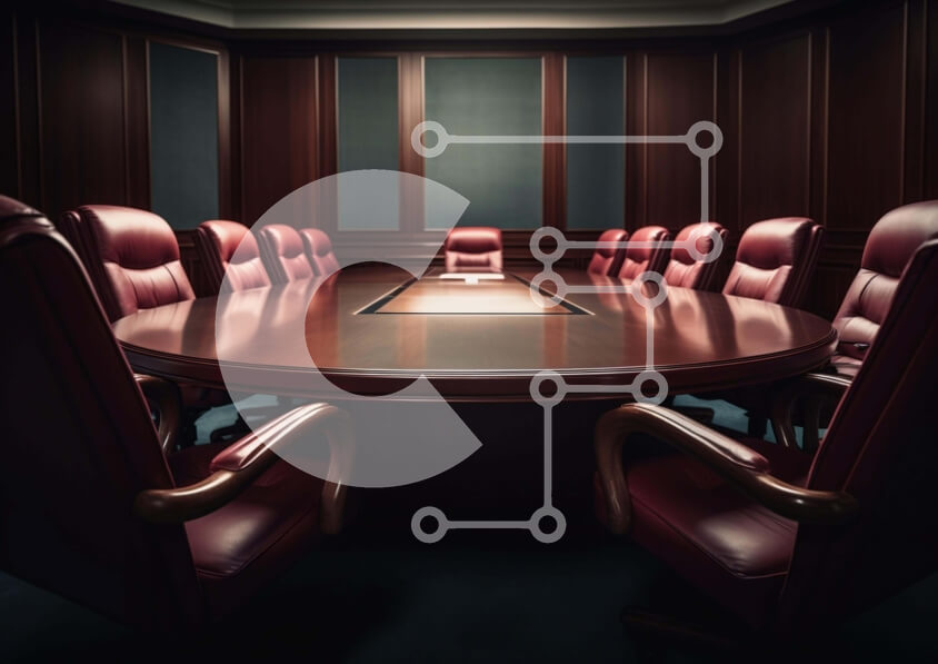 Intra Συλλεκτικό Ξύλινο Παζλ Plywood  4mm - Ευρύχωρη αίθουσα συνεδριάσεων με ξύλινο τραπέζι και κόκκινες καρέκλες Σε Ξύλινο Κουτί - Διαστάσεις Puzzle: 10x10 cm – 25 κομμάτια