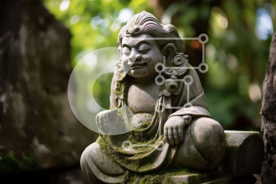 Intra Συλλεκτικό Ξύλινο Παζλ Plywood  4mm - Γαληνό άγαλμα του Βούδα σε έναν κήπο Σε Ξύλινο Κουτί - Διαστάσεις Puzzle: 10x10 cm – 25 κομμάτια