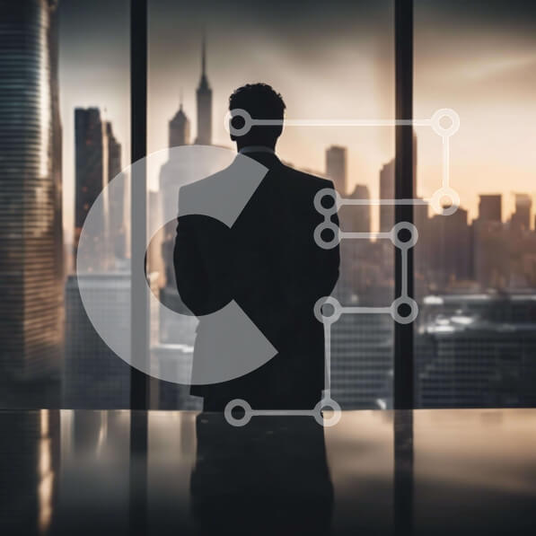 Intra Συλλεκτικό Ξύλινο Παζλ Plywood  4mm - Επιχειρηματίας που απολαμβάνει τη θέα στον ορίζοντα της πόλης Σε Ξύλινο Κουτί - Διαστάσεις Puzzle: 10x10 cm – 25 κομμάτια