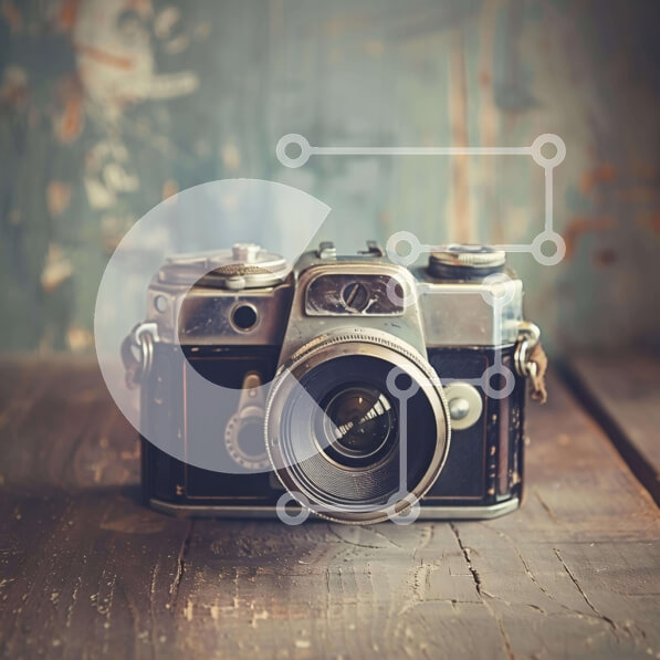 Intra Συλλεκτικό Ξύλινο Παζλ Plywood  4mm - Vintage ντεμοντέ φωτογραφική μηχανή σε ξύλινο τραπέζι Σε Ξύλινο Κουτί - Διαστάσεις: 10x10 cm – 25 κομμάτια