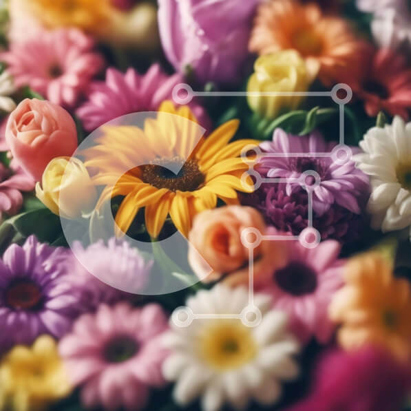 Intra Συλλεκτικό Ξύλινο Παζλ Plywood  4mm - Πολύχρωμο μπουκέτο λουλουδιών με ηλίανθους, μαργαρίτες και ασφόδελους Σε Ξύλινο Κουτί - Διαστάσεις: 10x10 cm – 25 κομμάτια