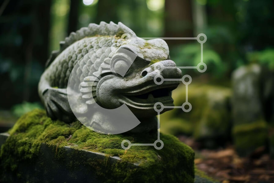 Intra Συλλεκτικό Ξύλινο Παζλ Plywood  4mm - Πέτρινο άγαλμα ψαριών στο δάσος Σε Ξύλινο Κουτί - Διαστάσεις: 10x10 cm – 25 κομμάτια