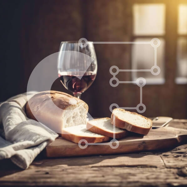 Σετ των 2 Intra Συλλεκτικό Ξύλινο Παζλ Plywood  4mm - Ποτήρι κόκκινο κρασί και φέτες ψωμί Σε Ξύλινο Κουτί - Διαστάσεις: 10x10 cm – 25 κομμάτια