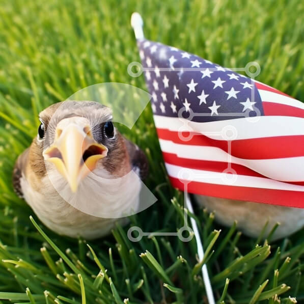 Intra Συλλεκτικό Ξύλινο Παζλ Plywood  4mm - Δύο πουλιά από την αμερικανική σημαία στο γρασίδι Σε Ξύλινο Κουτί - Διαστάσεις: 10x10 cm – 25 κομμάτια