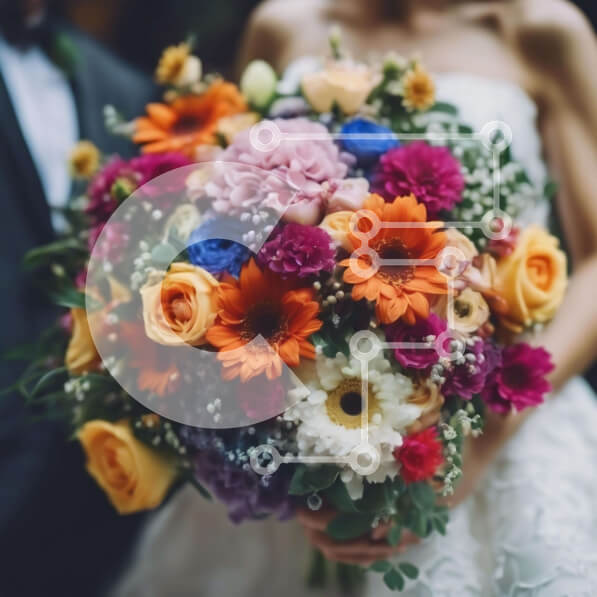 Intra Συλλεκτικό Ξύλινο Παζλ Plywood  4mm - Πολύχρωμη γαμήλια ανθοδέσμη για τη νύφη και τον γαμπρό Σε Ξύλινο Κουτί - Διαστάσεις: 10x10 cm – 25 κομμάτια