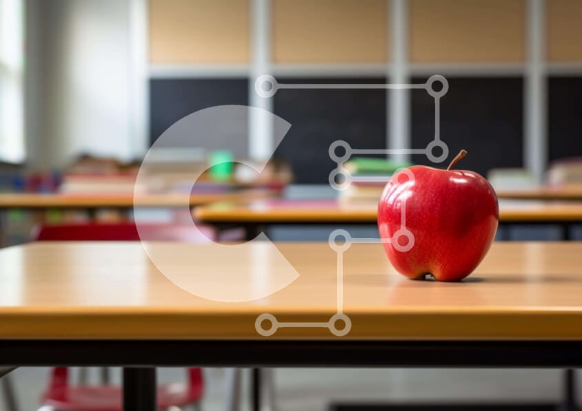 Intra Συλλεκτικό Ξύλινο Παζλ Plywood  4mm - Κόκκινο μήλο στο γραφείο της τάξης Σε Ξύλινο Κουτί - Διαστάσεις Puzzle: 10x10 cm – 25 κομμάτια