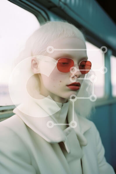 Intra Συλλεκτικό Ξύλινο Παζλ Plywood  4mm - Νεαρή γυναίκα με άσπρα μαλλιά και κόκκινα γυαλιά ηλίου Σε Ξύλινο Κουτί - Διαστάσεις Puzzle: 10x10 cm – 25 κομμάτια