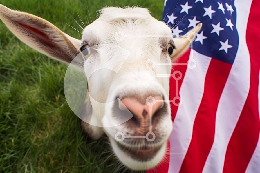 Σετ των 2 Intra Συλλεκτικό Ξύλινο Παζλ Plywood  4mm - Λευκή κατσίκα με αμερικανική σημαία Σε Ξύλινο Κουτί - Διαστάσεις: 10x10 cm – 25 κομμάτια