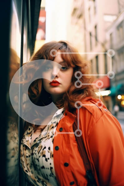 Intra Συλλεκτικό Ξύλινο Παζλ Plywood  4mm - Γυναίκα με πορτοκαλί σακάκι που ακουμπάει στον τοίχο Σε Ξύλινο Κουτί - Διαστάσεις Puzzle: 10x10 cm – 25 κομμάτια