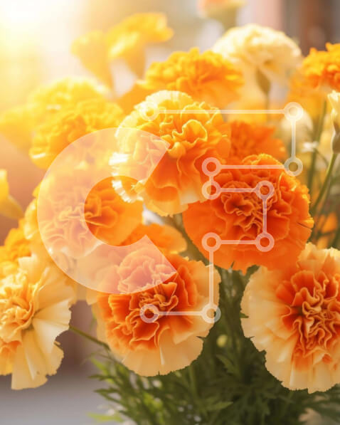 Σετ των 2 Intra Συλλεκτικό Ξύλινο Παζλ Plywood  4mm - Ζωντανά πορτοκαλί και λευκά γαρίφαλα σε ένα ηλιόλουστο βάζο Σε Ξύλινο Κουτί - Διαστάσεις: 10x10 cm – 25 κομμάτια