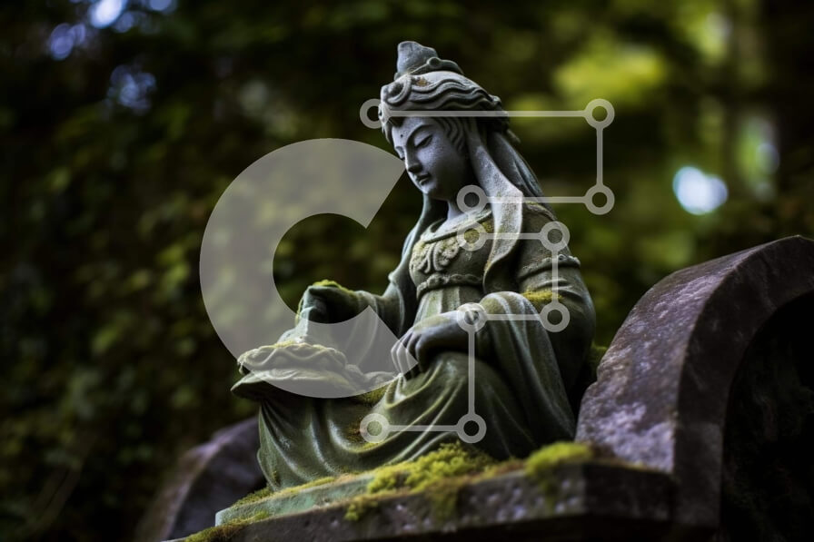 Intra Συλλεκτικό Ξύλινο Παζλ Plywood  4mm - Γαληνό άγαλμα του Βούδα στην παλιά ταφόπλακα Σε Ξύλινο Κουτί - Διαστάσεις Puzzle: 10x10 cm – 25 κομμάτια