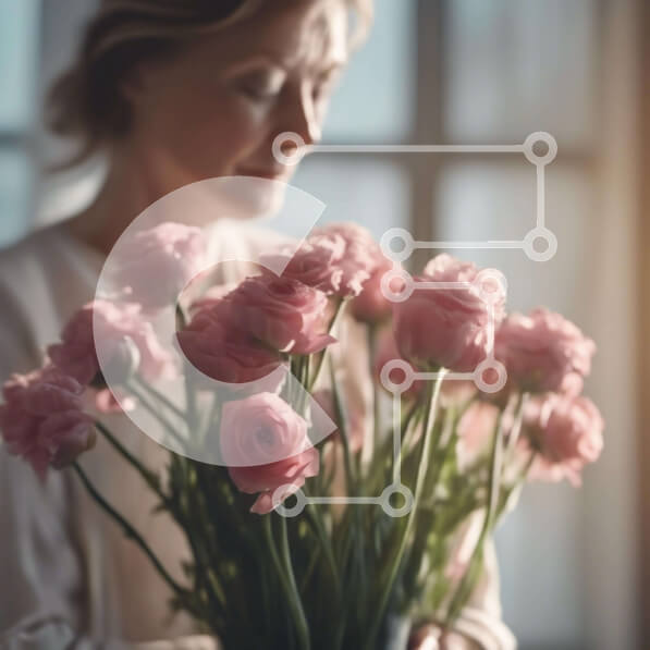 Σετ των 2 Intra Συλλεκτικό Ξύλινο Παζλ Plywood  4mm - Γυναίκα που κρατά βάζο με φρέσκα ροζ τριαντάφυλλα Σε Ξύλινο Κουτί - Διαστάσεις: 10x10 cm – 25 κομμάτια