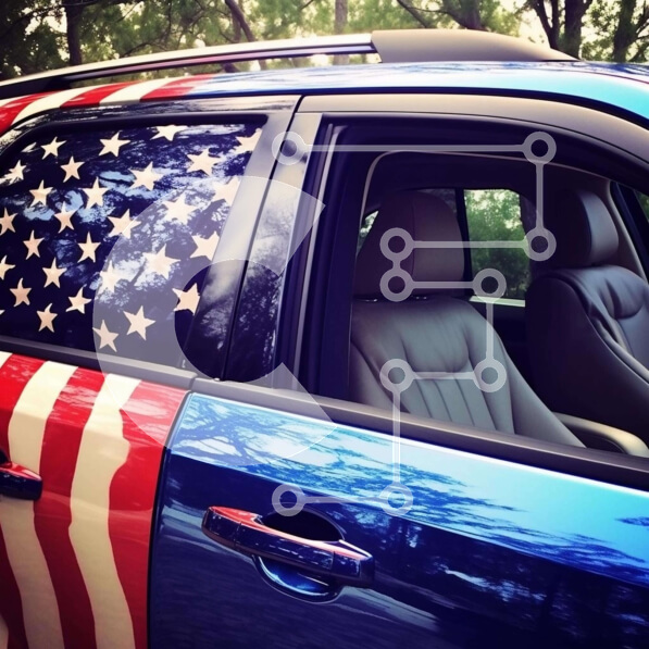 Intra Συλλεκτικό Ξύλινο Παζλ Plywood  4mm - Μπλε SUV με διακοσμήσεις με αμερικανική σημαία Σε Ξύλινο Κουτί - Διαστάσεις Puzzle: 10x10 cm – 25 κομμάτια