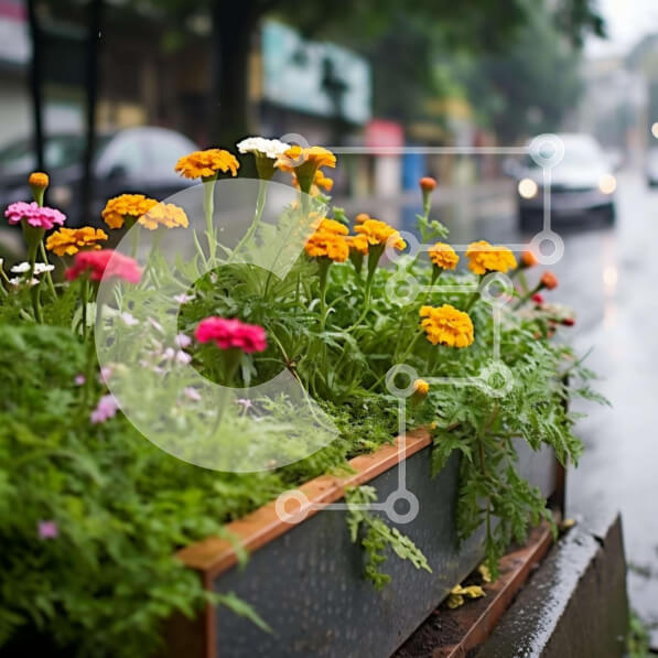 Intra Συλλεκτικό Ξύλινο Παζλ Plywood  4mm - Πολύχρωμο παρτέρι στη βροχή με αυτοκίνητα Σε Ξύλινο Κουτί - Διαστάσεις: 10x10 cm – 25 κομμάτια