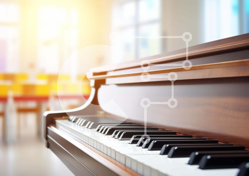 Intra Συλλεκτικό Ξύλινο Παζλ Plywood  4mm - Κομψό πιάνο με ουρά σε ένα άδειο δωμάτιο Σε Ξύλινο Κουτί - Διαστάσεις Puzzle: 10x10 cm – 25 κομμάτια