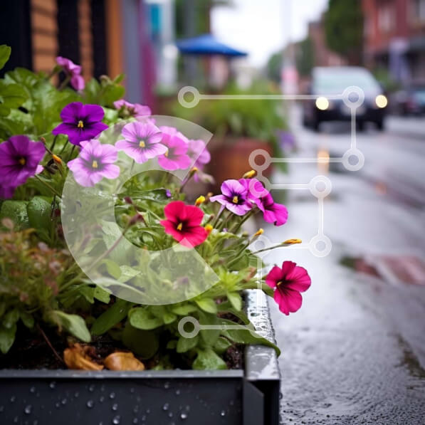 Intra Συλλεκτικό Ξύλινο Παζλ Plywood  4mm - Σκηνή δρόμου με γλάστρες Σε Ξύλινο Κουτί - Διαστάσεις: 10x10 cm – 25 κομμάτια