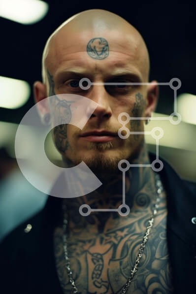 Intra Συλλεκτικό Ξύλινο Παζλ Plywood  4mm - Φαλακρός με εκτεταμένα τατουάζ Σε Ξύλινο Κουτί - Διαστάσεις Puzzle: 10x10 cm – 25 κομμάτια