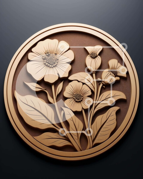 Intra Συλλεκτικό Ξύλινο Παζλ Plywood  4mm - Κυκλικό μετάλλιο με λουλουδάτο σχέδιο Σε Ξύλινο Κουτί - Διαστάσεις Puzzle: 10x10 cm – 25 κομμάτια