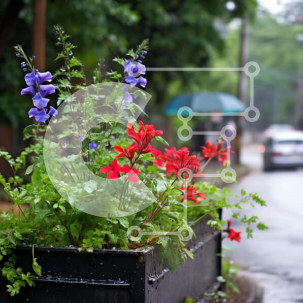 Intra Συλλεκτικό Ξύλινο Παζλ Plywood  4mm - Ζωηρόχρωμη σκηνή οδών λουλουδιών Σε Ξύλινο Κουτί - Διαστάσεις: 10x10 cm – 25 κομμάτια