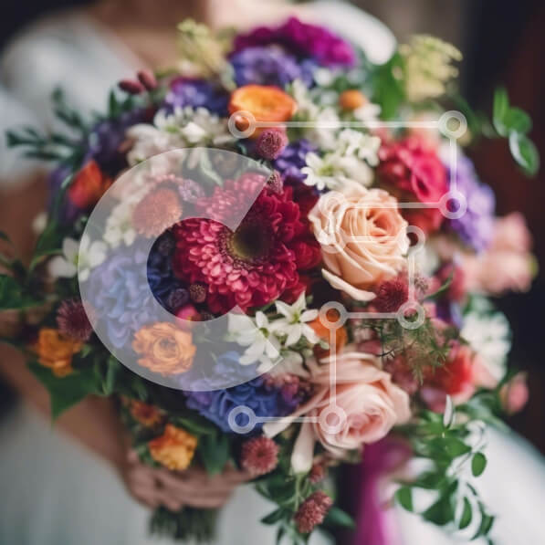 Σετ των 2 Intra Συλλεκτικό Ξύλινο Παζλ Plywood  4mm - Πολύχρωμο μπουκέτο λουλουδιών στα χέρια της νύφης Σε Ξύλινο Κουτί - Διαστάσεις: 10x10 cm – 25 κομμάτια