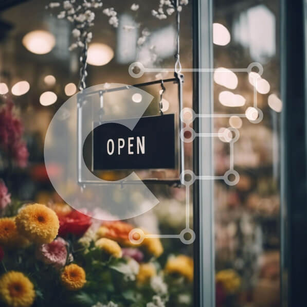 Intra Συλλεκτικό Ξύλινο Παζλ Plywood  4mm - Μαύρο σημάδι στο ανθοπωλείο με πολύχρωμα λουλούδια Σε Ξύλινο Κουτί - Διαστάσεις Puzzle: 10x10 cm – 25 κομμάτια