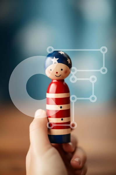 Intra Συλλεκτικό Ξύλινο Παζλ Plywood  4mm - Πατριωτικό ξύλινο ειδώλιο με αμερικανική σημαία Σε Ξύλινο Κουτί - Διαστάσεις Puzzle: 10x10 cm – 25 κομμάτια