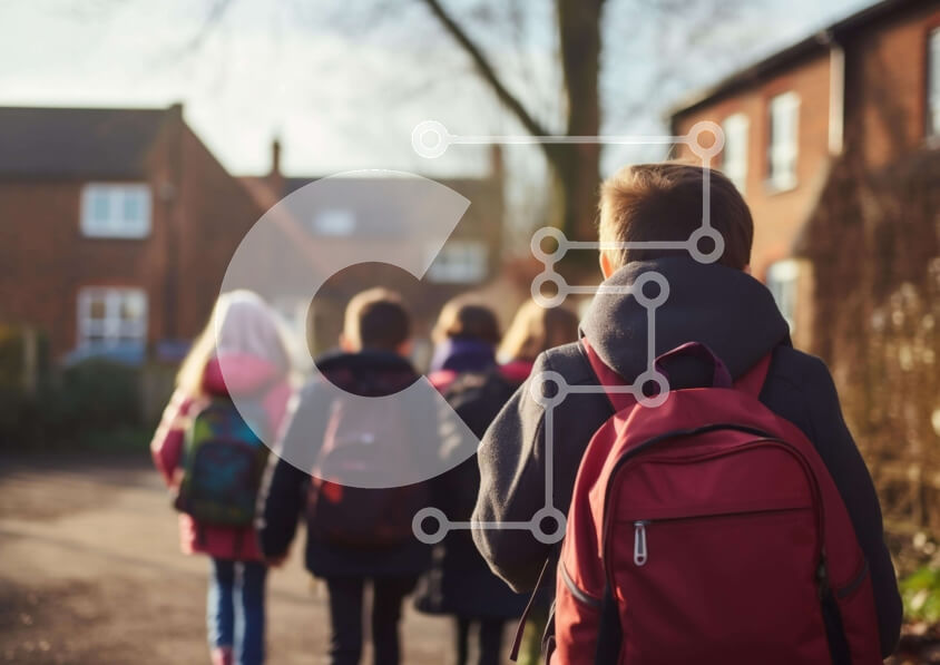 Intra Συλλεκτικό Ξύλινο Παζλ Plywood  4mm - Ομάδα παιδιών που περπατούν στο σχολείο Σε Ξύλινο Κουτί - Διαστάσεις Puzzle: 10x10 cm – 25 κομμάτια