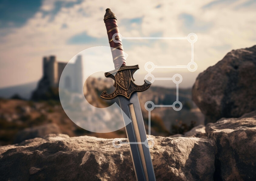 Intra Συλλεκτικό Ξύλινο Παζλ Plywood  4mm - Συναρπαστικό Sword on Rocks with Armor Σε Ξύλινο Κουτί - Διαστάσεις: 10x10 cm – 25 κομμάτια