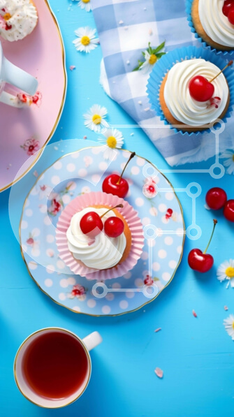 Intra Συλλεκτικό Ξύλινο Παζλ Plywood  4mm - Διάφορα επιδόρπια και τσάι στο τραπέζι με μαργαρίτες Σε Ξύλινο Κουτί - Διαστάσεις: 10x10 cm – 25 κομμάτια