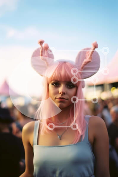 Intra Συλλεκτικό Ξύλινο Παζλ Plywood  4mm - Γυναίκα με ροζ μαλλιά και στολισμό αυτιών ζώων Σε Ξύλινο Κουτί - Διαστάσεις Puzzle: 10x10 cm – 25 κομμάτια