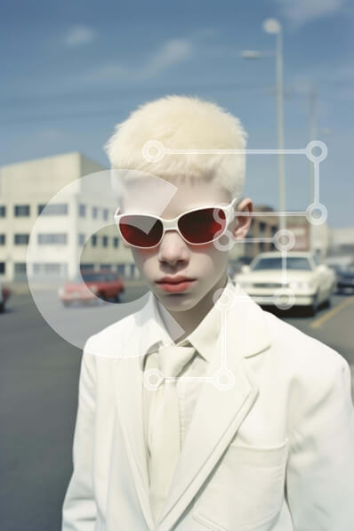 Intra Συλλεκτικό Ξύλινο Παζλ Plywood  4mm - Κομψός νεαρός άνδρας με άσπρα μαλλιά και γυαλιά ηλίου Σε Ξύλινο Κουτί - Διαστάσεις Puzzle: 10x10 cm – 25 κομμάτια