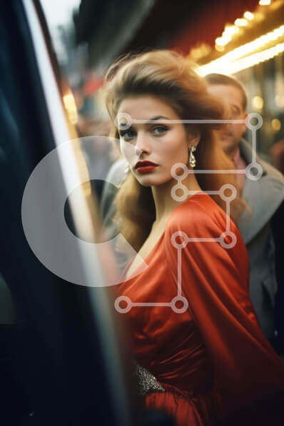 Intra Συλλεκτικό Ξύλινο Παζλ Plywood  4mm - Κομψή γυναίκα με κόκκινο φόρεμα που περπατά στο δρόμο Σε Ξύλινο Κουτί - Διαστάσεις Puzzle: 10x10 cm – 25 κομμάτια