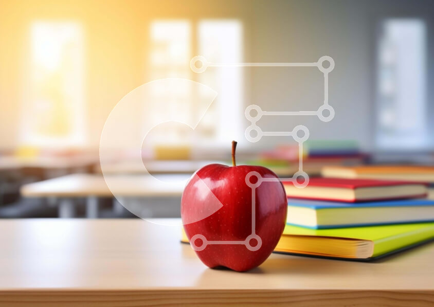 Intra Συλλεκτικό Ξύλινο Παζλ Plywood  4mm - Κόκκινο μήλο σε ξύλινο τραπέζι στην τάξη Σε Ξύλινο Κουτί - Διαστάσεις Puzzle: 10x10 cm – 25 κομμάτια