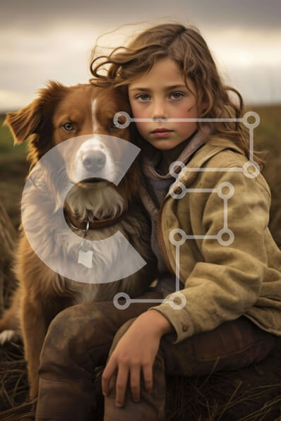 Σετ των 2 Intra Συλλεκτικό Ξύλινο Παζλ Plywood  4mm - Νεαρό κορίτσι που παίζει με τον καφέ σκύλο και άλλα ζώα Σε Ξύλινο Κουτί - Διαστάσεις: 10x10 cm – 25 κομμάτια