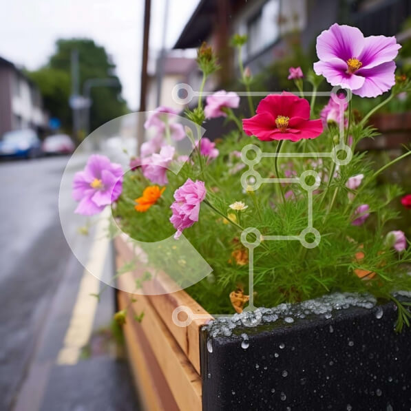 Intra Συλλεκτικό Ξύλινο Παζλ Plywood  4mm - Πολύχρωμο φυτευτή λουλουδιών στην αστική οδό Σε Ξύλινο Κουτί - Διαστάσεις: 10x10 cm – 25 κομμάτια