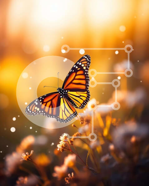 Intra Συλλεκτικό Ξύλινο Παζλ Plywood  4mm - Monarch πεταλούδα στα λουλούδια Σε Ξύλινο Κουτί - Διαστάσεις: 10x10 cm – 25 κομμάτια