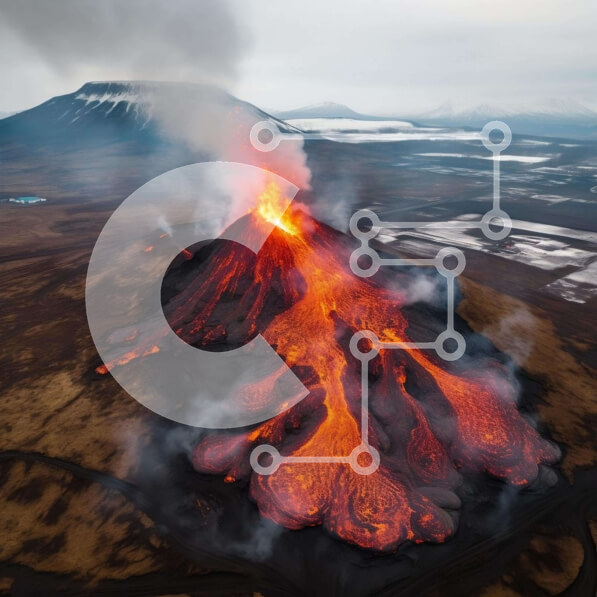 Intra Συλλεκτικό Ξύλινο Παζλ Plywood  4mm - Εναέρια άποψη του ηφαιστείου που εκρήγνυται στην Ισλανδία Σε Ξύλινο Κουτί - Διαστάσεις: 10x10 cm – 25 κομμάτια