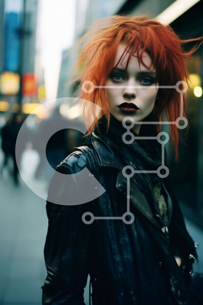 Intra Συλλεκτικό Ξύλινο Παζλ Plywood  4mm - Κομψή γυναίκα με κόκκινα μαλλιά σε αστικό περιβάλλον Σε Ξύλινο Κουτί - Διαστάσεις Puzzle: 10x10 cm – 25 κομμάτια