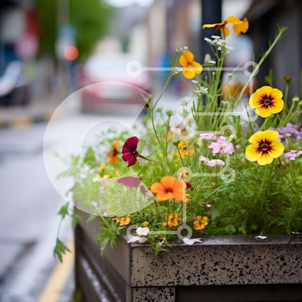 Intra Συλλεκτικό Ξύλινο Παζλ Plywood  4mm - Πολύχρωμο κουτί λουλουδιών και άδειο φυτευτή στο δρόμο Σε Ξύλινο Κουτί - Διαστάσεις: 10x10 cm – 25 κομμάτια