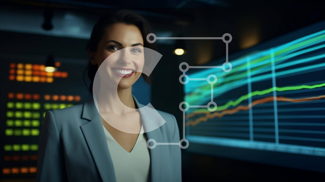 Intra Συλλεκτικό Ξύλινο Παζλ Plywood  4mm - Χαμογελαστή επιχειρηματίας στη διαδραστική επίδειξη τοίχου Σε Ξύλινο Κουτί - Διαστάσεις Puzzle: 10x10 cm – 25 κομμάτια