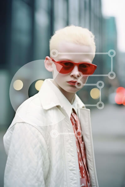 Intra Συλλεκτικό Ξύλινο Παζλ Plywood  4mm - Νεαρός άνδρας με κόκκινα μαλλιά και γυαλιά ηλίου σε αστικό περιβάλλον Σε Ξύλινο Κουτί - Διαστάσεις Puzzle: 10x10 cm – 25 κομμάτια