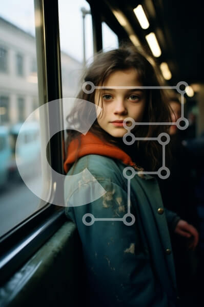 Intra Συλλεκτικό Ξύλινο Παζλ Plywood  4mm - Κορίτσι στο υπόγειο τρένο Σε Ξύλινο Κουτί - Διαστάσεις Puzzle: 10x10 cm – 25 κομμάτια