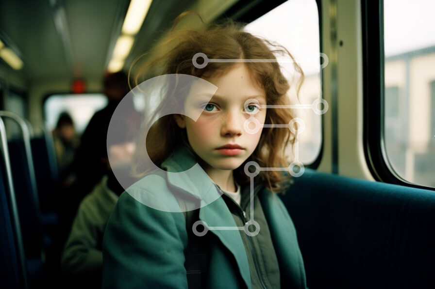 Intra Συλλεκτικό Ξύλινο Παζλ Plywood  4mm - Νεαρό κορίτσι σε υπερπλήρες λεωφορείο Σε Ξύλινο Κουτί - Διαστάσεις Puzzle: 10x10 cm – 25 κομμάτια