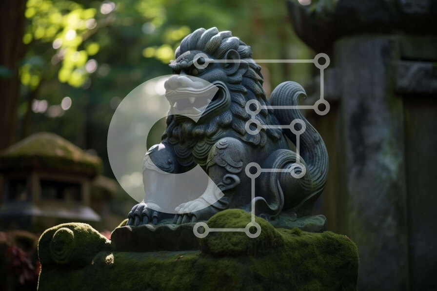 Intra Συλλεκτικό Ξύλινο Παζλ Plywood  4mm - Πέτρινο άγαλμα λιονταριού στο καταπράσινο τοπίο Σε Ξύλινο Κουτί - Διαστάσεις: 10x10 cm – 25 κομμάτια