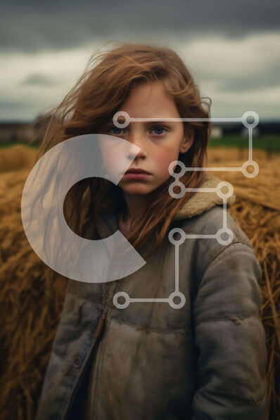 Intra Συλλεκτικό Ξύλινο Παζλ Plywood  4mm - Νεαρό κορίτσι που στέκεται ανάμεσα στα δέματα σανού Σε Ξύλινο Κουτί - Διαστάσεις Puzzle: 10x10 cm – 25 κομμάτια