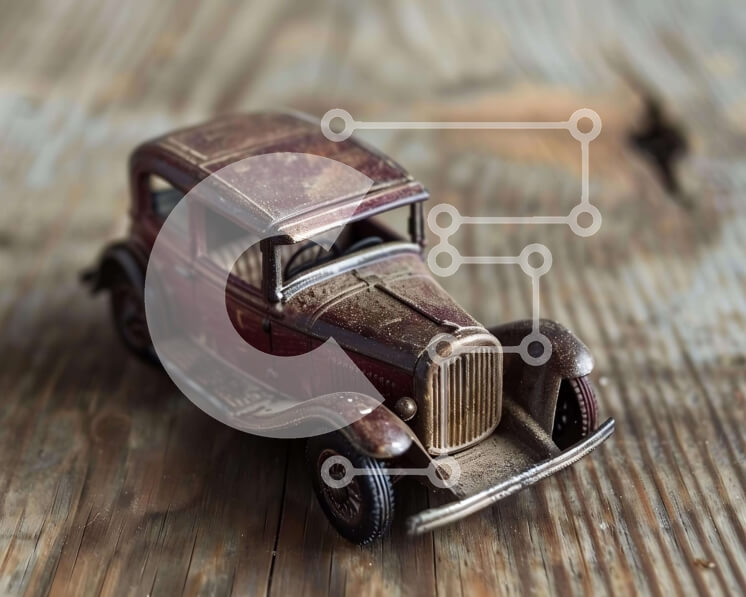 Intra Συλλεκτικό Ξύλινο Παζλ Plywood  4mm - Vintage αυτοκίνητο παιχνίδι σε ξύλινο τραπέζι Σε Ξύλινο Κουτί - Διαστάσεις Puzzle: 10x10 cm – 25 κομμάτια