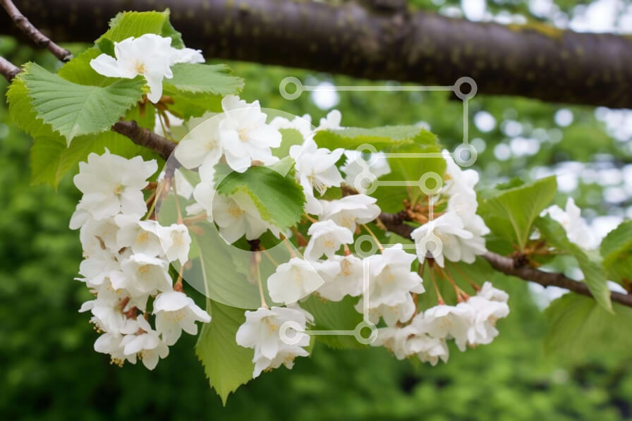 Intra Συλλεκτικό Ξύλινο Παζλ Plywood  4mm - Γαλήνιο κλαδί δέντρου με λευκά λουλούδια και πράσινα φύλλα Σε Ξύλινο Κουτί - Διαστάσεις: 10x10 cm – 25 κομμάτια