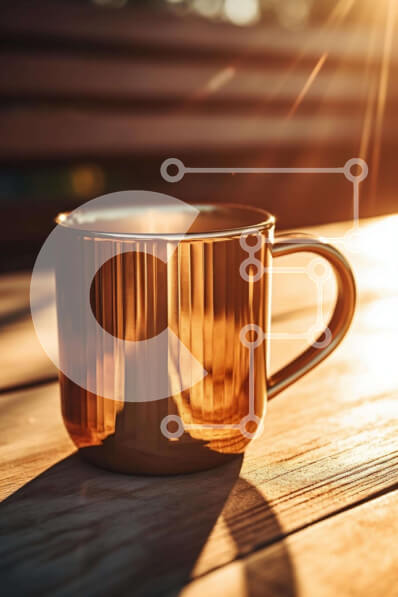 Σετ των 2 Intra Συλλεκτικό Ξύλινο Παζλ Plywood  4mm - Μεταλλικό φλιτζάνι καφέ σε εξωτερικό ξύλινο τραπέζι με ηλιοβασίλεμα Σε Ξύλινο Κουτί - Διαστάσεις: 10x10 cm – 25 κομμάτια